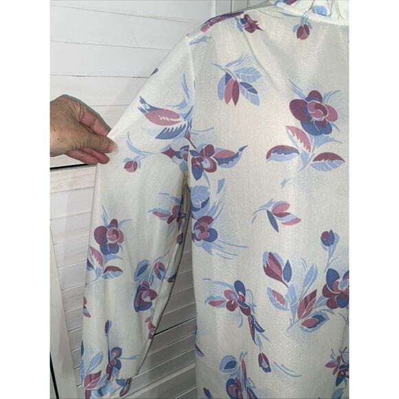 Vintage 70s Polyester Career Blouse Top Floral Long Sleeves Sz 42 X-Large - Picture 3 of 9